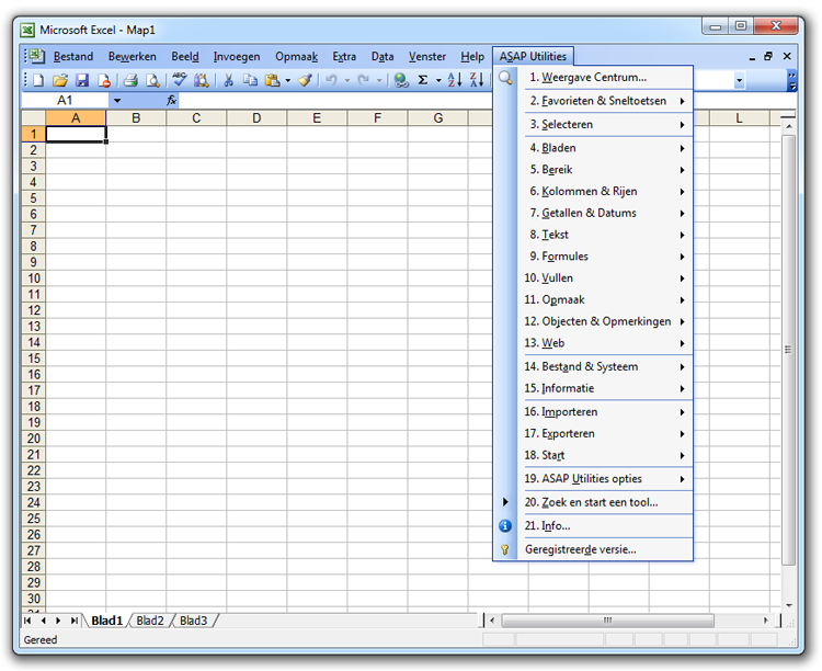 Excel 2003 met ASAP Utilities